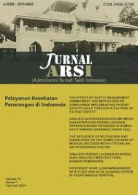 Jurnal Nasional ARS : Jurnal ARSI (Administrasi Rumah Sakit Indonesia) Vol.9 Nomor 3, Oktober 2023